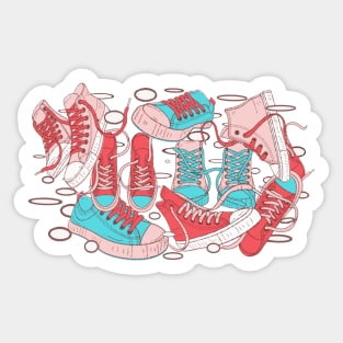 Red and blue vintage sneakers design Sticker